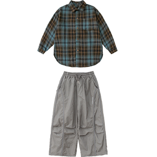 爵士舞服装女童复古格子衬衫jazz舞蹈练功服女团街舞现代舞演出服