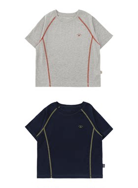 幼悠 男童天丝羊毛针织T恤夏季柔滑亲肤简约logo印花圆领短袖上衣
