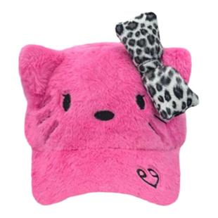 可爱恶搞Kitty猫黑树莓粉帽子豹纹蝴蝶结女毛绒棒球帽亚比甜酷y2k