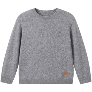 100%山羊绒 英氏儿童羊毛衫套头纯色百搭圆领秋冬女童男童保暖