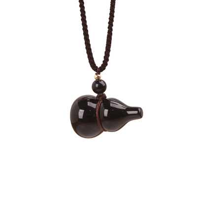 天然黑曜石葫芦吊坠本命年挂件