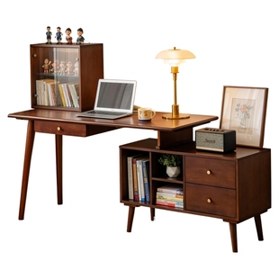 家逸实木书桌卧室家用转角靠墙可伸缩电脑桌小户型办公长方形桌子