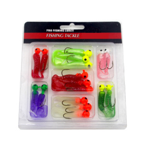 裴钓铅头钩软饵路亚饵套装单尾卷尾蛆虫盒装仿生拟饵假饵软虫鱼饵