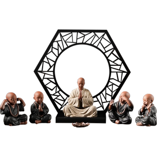 久造陶瓷四不小和尚禅意摆件茶室造景茶台桌面人物摆设不说小沙弥