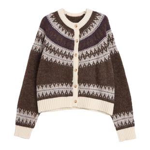 芭依璐2025冬季新款毛衣条纹开衫针织羊毛衫费尔岛毛衫外套上衣女