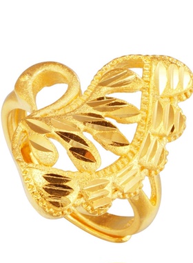 时尚天鹅开口越南沙金戒指 仿黄金简约孔雀女戒黄铜镀24k真金指环