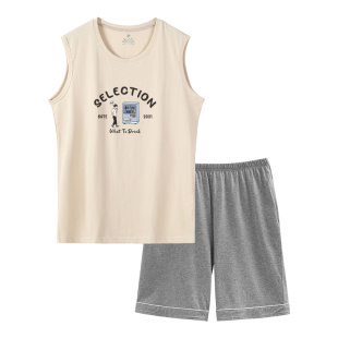 【期待】睡衣男夏季薄款纯棉无袖居家服新款背心休闲家居短裤套装