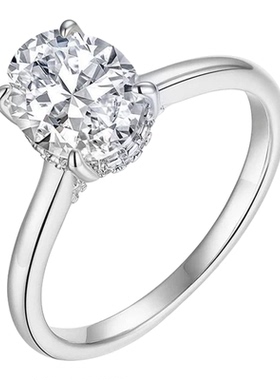 跨境热卖纯银戒指女两克拉鸽子蛋椭圆莫桑石带证书镀金空托活闭口