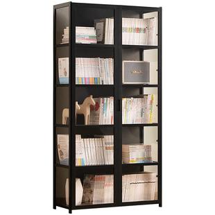 书柜现代简约带门防尘格子柜实木书架窄柜置物组合储物柜落地立柜