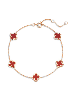 纯银红玛瑙幸运四叶草手链女轻奢