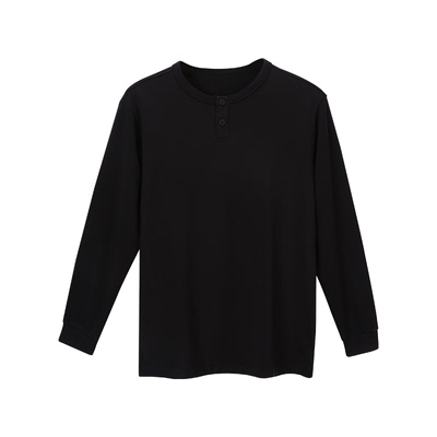 韩玛斯磨毛保暖亨利领男士打底衫