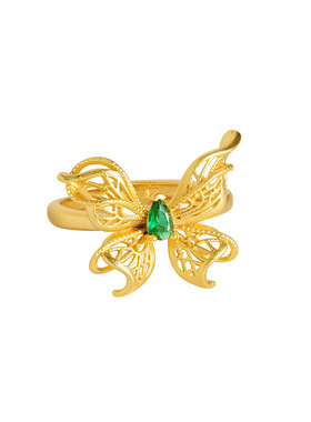 沙金蝴蝶戒指女小众设计轻奢高级感尾戒时尚个性独特指环2025新款