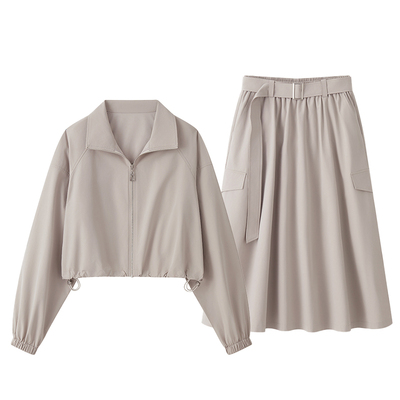 休闲立领外套A字工装裙套装春夏