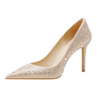 永恒星芒rosecastle婚鞋女金色秀禾婚纱两穿宴会礼服水晶新娘单鞋