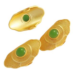 18K哑金保色镶一颗锆石蕾丝戒指扁绳diy手工古法金手镯卡扣贴片