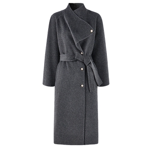 【程潇同款】秋水伊人绵羊毛时尚立领单排扣毛呢大衣女冬新款外套