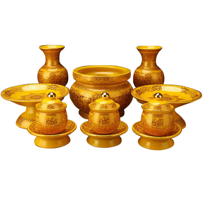 佛具用品帝皇无字佛台供佛套装 上香香炉 插花花瓶佛前大悲咒杯