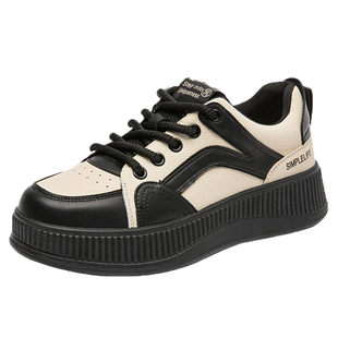 日泰厚底板鞋女2025新款秋季百搭平底休闲运动鞋潮流黑白熊猫板鞋