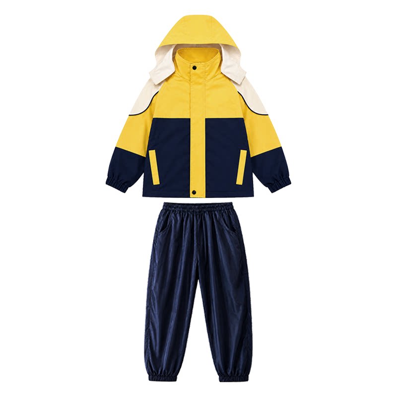 幼儿园服春秋款黄色冲锋衣三件套