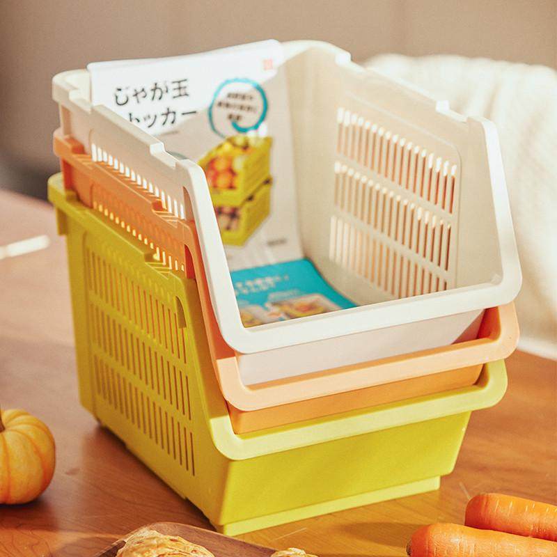 水果收纳篮可叠加置物筐厨房蔬果用侧开口储物篮加大米木日式家居