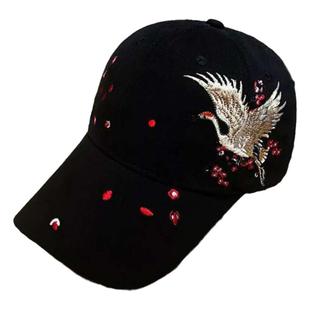 女式刺绣太阳帽子女款2025新款鸭舌帽带钻镶钻遮阳帽秋冬季棒球帽