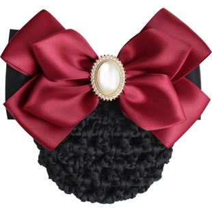 发网女盘头发服务员头花护士职业网兜银行空姐红色蝴蝶结头饰发饰