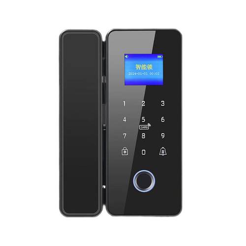 玻璃门指纹密码锁免开孔办公室双单门电子指纹公司商铺智能门锁