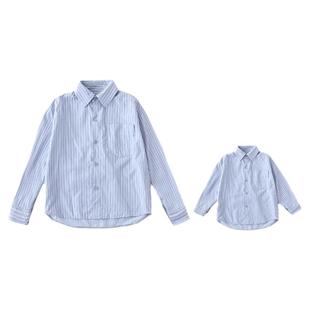 一家三口亲子装衬衫2025春装新款母子装衬衣母女装条纹长袖外套薄