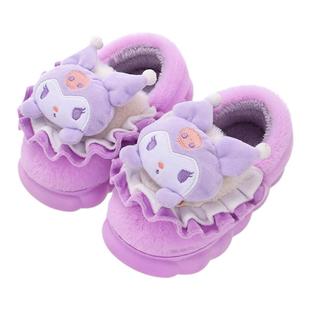 儿童棉鞋秋冬女童可爱美乐蒂居家保暖公主风中大童毛毛包跟棉拖鞋