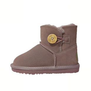 儿童雪地靴羊皮毛一体男女童木扣短靴防滑真皮保暖鞋加绒加厚棉鞋