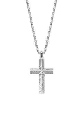 MUSTKOO玛诗杜十字架钛钢项链卫衣链大马士革纹十字吊坠男生礼物