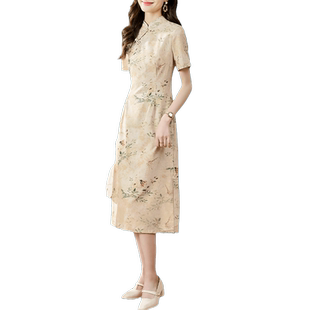 OSA欧莎优雅收腰雪纺连衣裙女夏季2025年新款新中式改良旗袍裙子