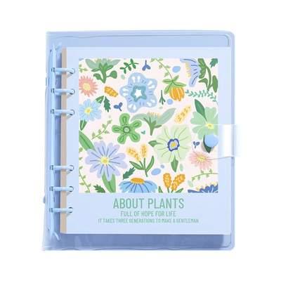 活页透明方形活页笔记本本子高颜值可爱花朵小清新手账本子空白横线记事本便携手帐本可拆卸扣环日记本小学生