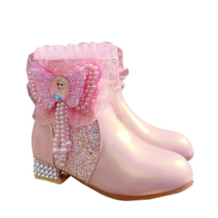 炸街小短靴女童水晶儿童女鞋马丁靴二棉冬季加绒三岁爱莎公主靴子