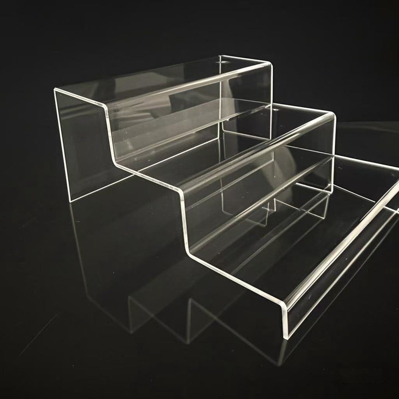 新品 阶梯展示架三层透明陈列架化妆品梯形置物架鞋架鞋托