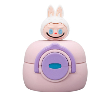 原装拉布卡通儿童保温杯双饮弹跳吸管盖子杯盖吸嘴吸管带提手防漏