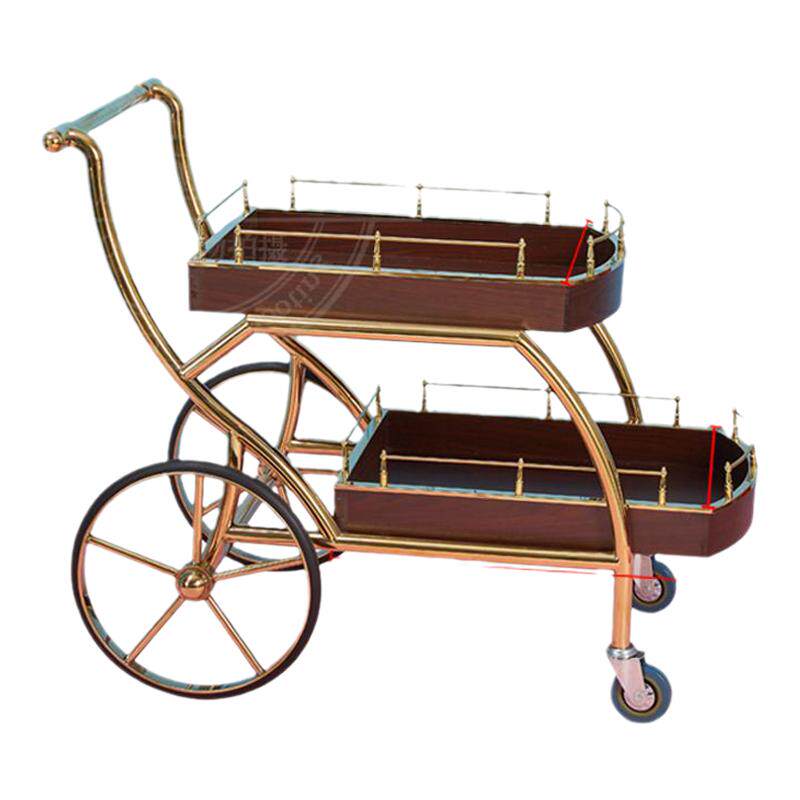 不锈钢欧式贵族酒水车红酒车二层酒店服务车手推车餐车点心茶水车