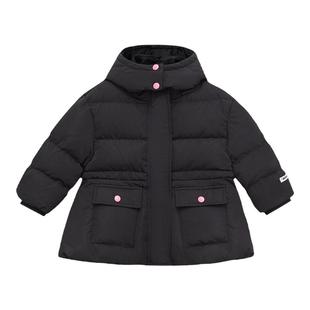 moomoo童装女童羽绒服秋冬高级收腰裙摆羽绒服女童中长款外套冬装