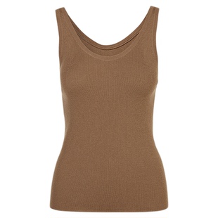 朗姿百搭休闲纯色U领内搭针织背心羊毛女士吊带2025年冬季新款