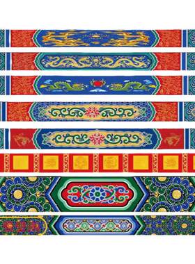 横梁彩绘墙纸古代中式壁画