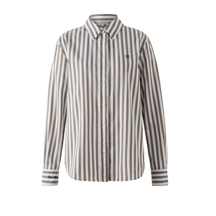 【100&棉】Eland衣恋衬衫女通勤翻领长袖条纹上衣2025冬季新款