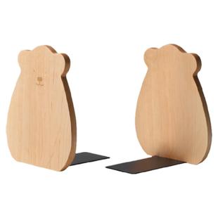 木质小熊书立黑胡桃木桌面书架书挡板实木书夹卡通书立架书本收纳