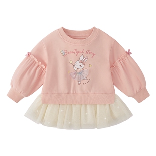 [7A抗菌]女童卫衣宝宝春季洋气纱裙拼接上衣儿童衣服2026新款女孩