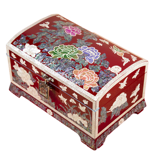 螺钿首饰盒贝壳复古漆器木质送新人高档中式结婚嫁妆盒双层收纳盒