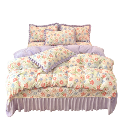 冬加厚夹棉床盖牛奶绒四件套水晶