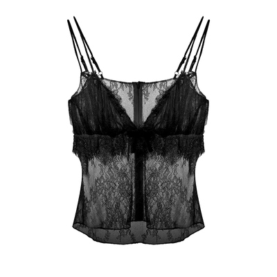 Maison Wester2025冬季新品蕾丝小香风黑蝴蝶结吊带背心上衣