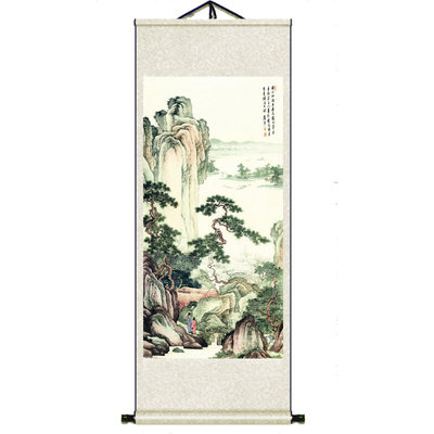 卷轴唐伯虎山水画丝绸挂画唐寅