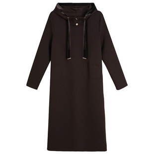 柒院家大码女装通勤抽绳连帽连衣裙2026春季款宽松遮肉显瘦中长裙