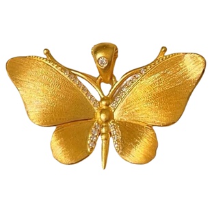 新款拉丝蝴蝶纯黄金吊坠999足金灵蝶项链时尚优雅点钻款毛衣链