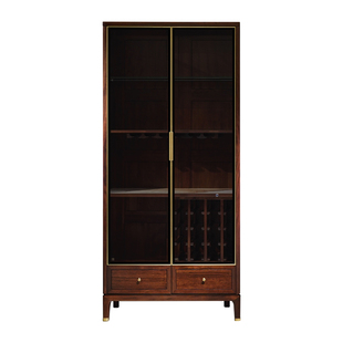 半墨现代新中式乌金木实木酒柜靠墙家用玻璃门展示装饰柜带感应灯